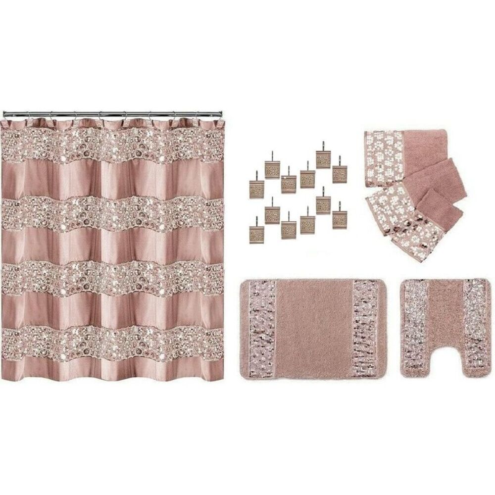 Popular Bath Sinatra Bundle: 7 Items: Shower Curtain, Shower Hooks, Rug, Contour